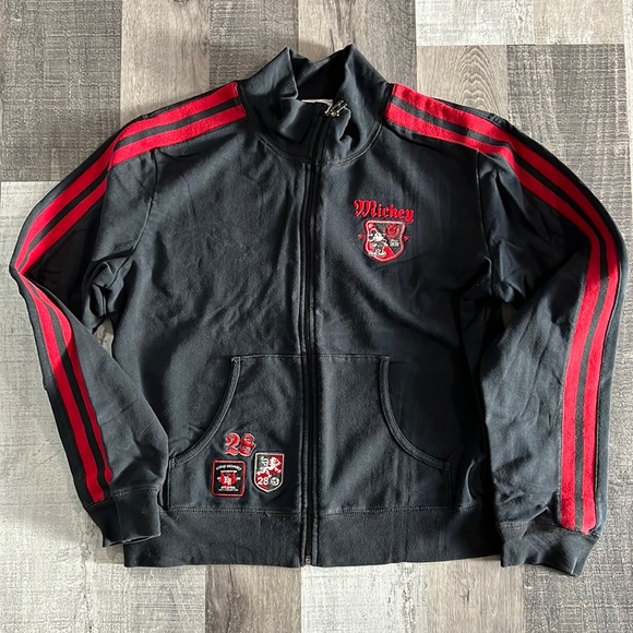 Disney Store Mickey Mouse Full Zip Sports Style Jacket Sz L - Red Stripe Sleeves - Picture 2 of 5